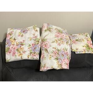 Vintage Pequot No Iron Percale Sheets Retro Floral 3 Piece